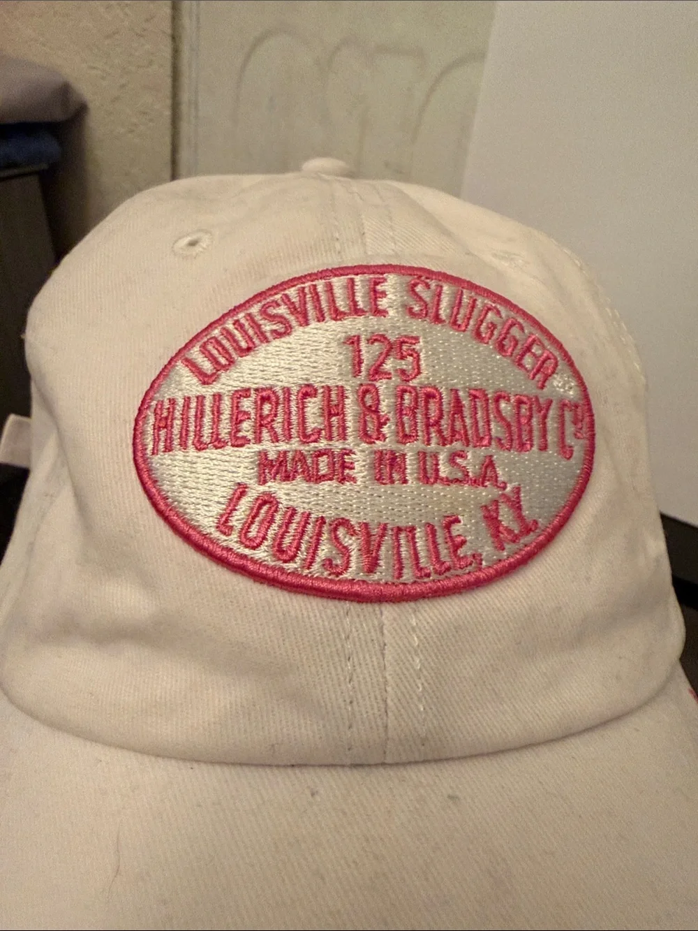 Louisville Slugger White Baseball Cap with Pink Logo